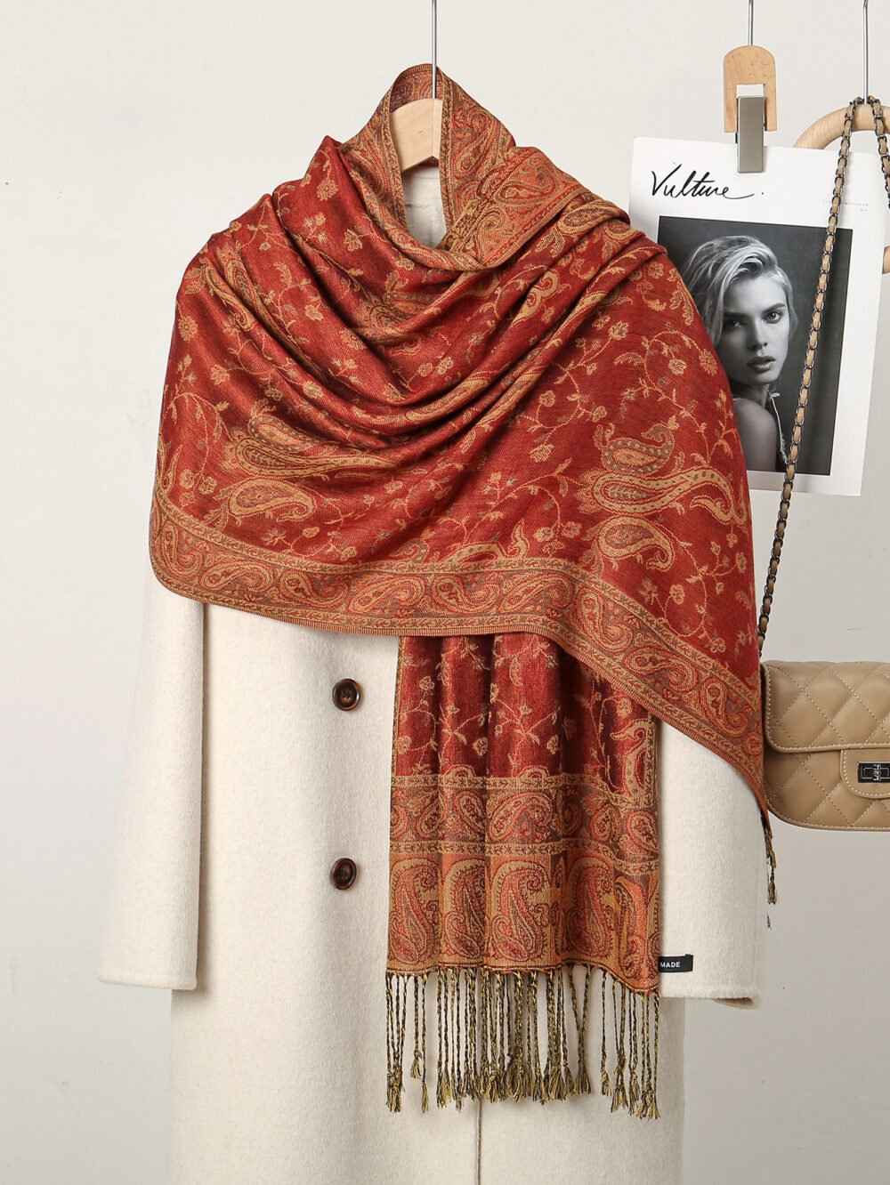 Printed tassel long scarf for women style embroidered scarf hijab - Image 10
