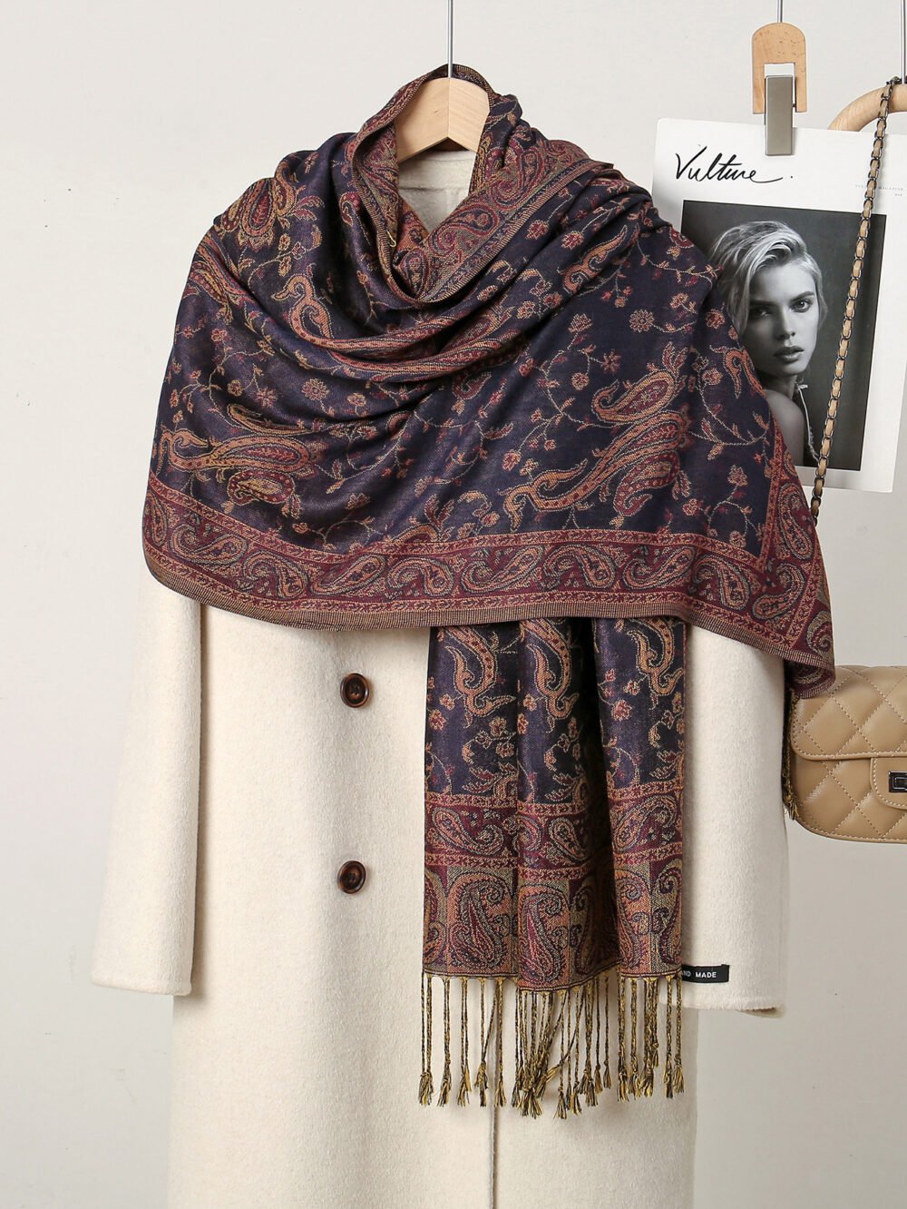 Printed tassel long scarf for women style embroidered scarf hijab - Image 12