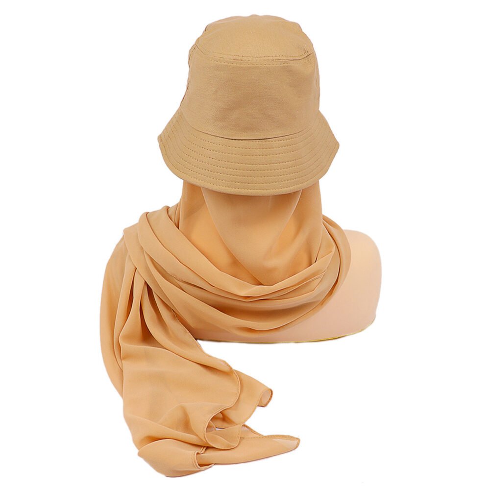 Chic Solid Color Chiffon Fisherman Hat & Scarf Set - Image 8
